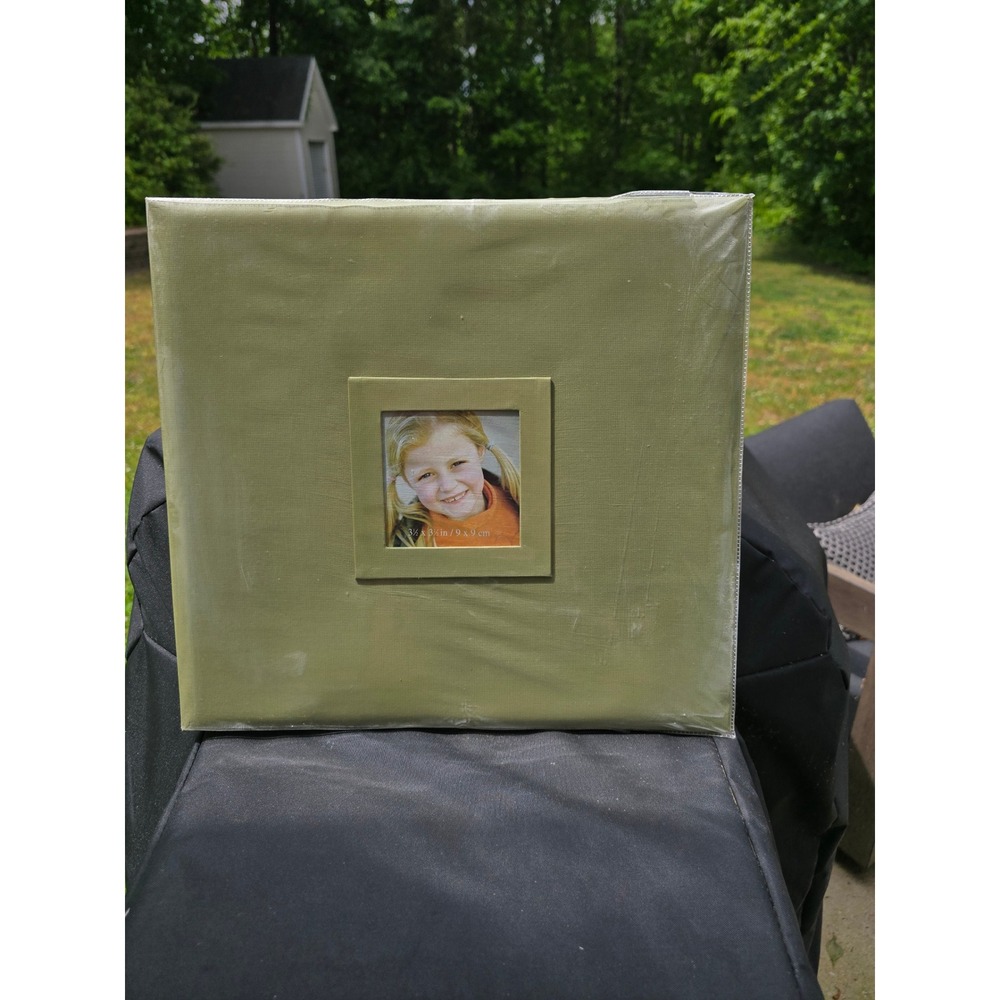 Sage Green Fabric Post Bound Photo Album 12x12 Square Scrapbook with Window